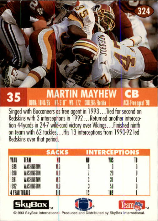 1993 Skybox Impact Football "Main Set" Base Cards #201 to #400 - Picture 249 of 399