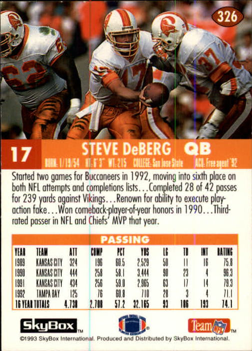 1993 Skybox Impact Football "Main Set" Base Cards #201 to #400 - Picture 253 of 399