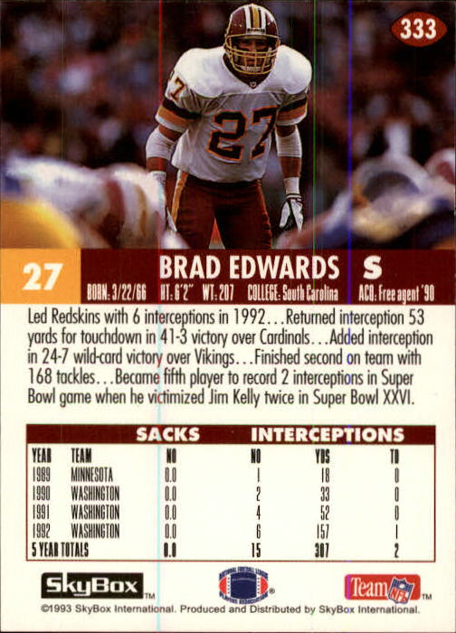 1993 Skybox Impact Football "Main Set" Base Cards #201 to #400 - Picture 267 of 399