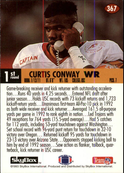 1993 Skybox Impact Football "Main Set" Base Cards #201 to #400 - Picture 335 of 399
