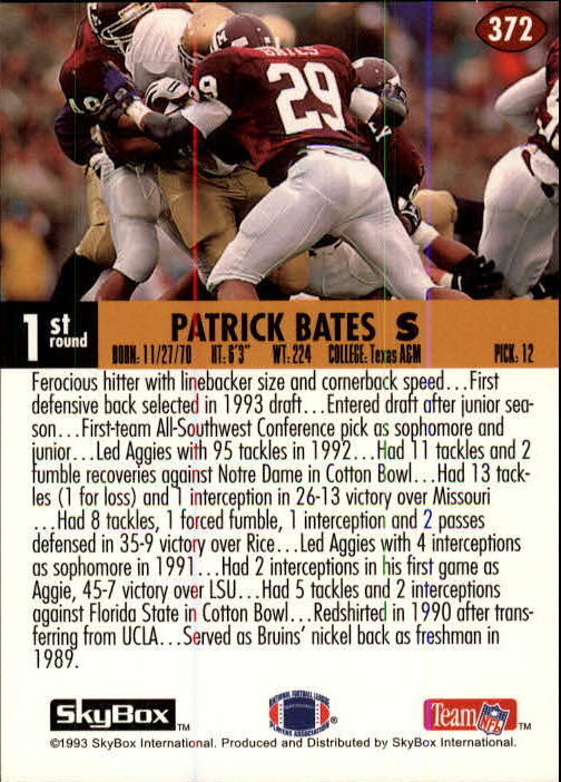 1993 Skybox Impact Football "Main Set" Base Cards #201 to #400 - Picture 345 of 399