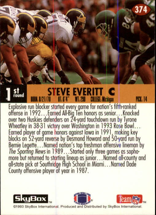 1993 SkyBox Impact #374 Steve Everitt RC back image