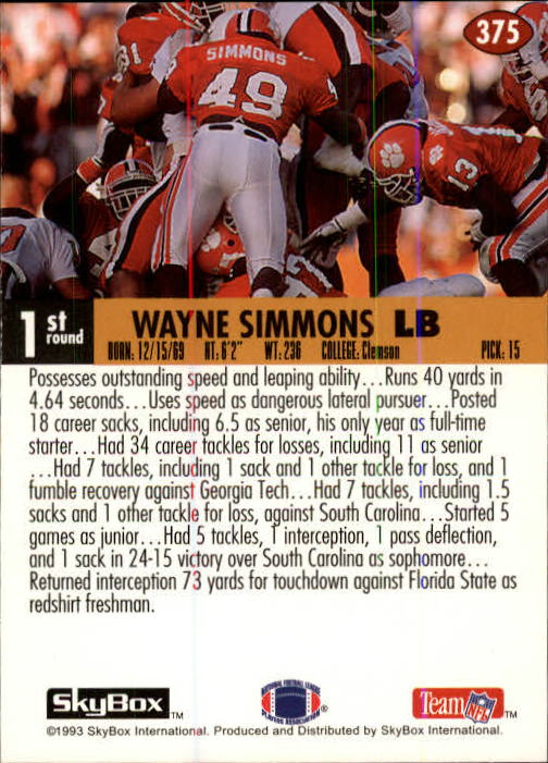 1993 Skybox Impact Football "Main Set" Base Cards #201 to #400 - Picture 351 of 399