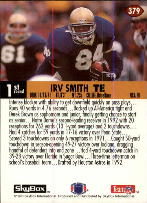 1993 Skybox Impact Football "Main Set" Base Cards #201 to #400 - Picture 359 of 399