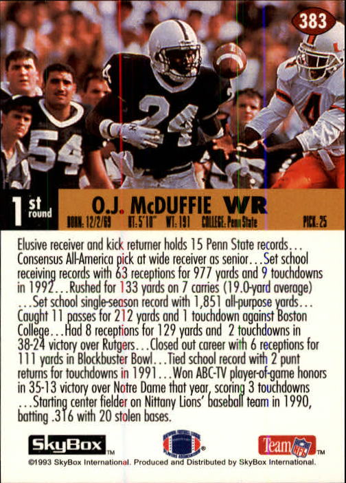 1993 Skybox Impact Football "Main Set" Base Cards #201 to #400 - Picture 367 of 399