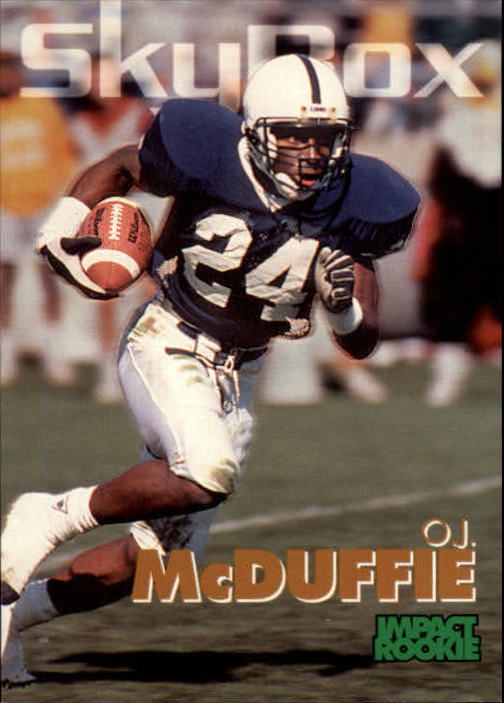 OJ McDuffie autographed football card (Miami Dolphins) 1995 Skybox Impact  #85