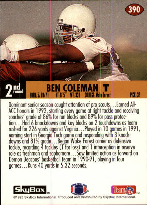 1993 Skybox Impact Football "Main Set" Base Cards #201 to #400 - Picture 381 of 399
