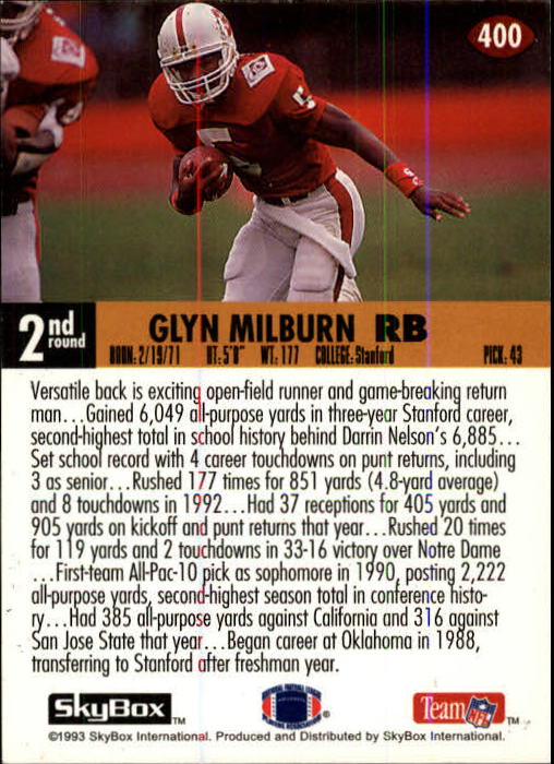 1993 Skybox Impact Football "Main Set" Base Cards #201 to #400 - Picture 399 of 399