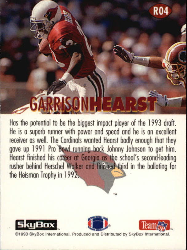1993 SkyBox Impact Rookie Redemption #R4 Garrison Hearst back image