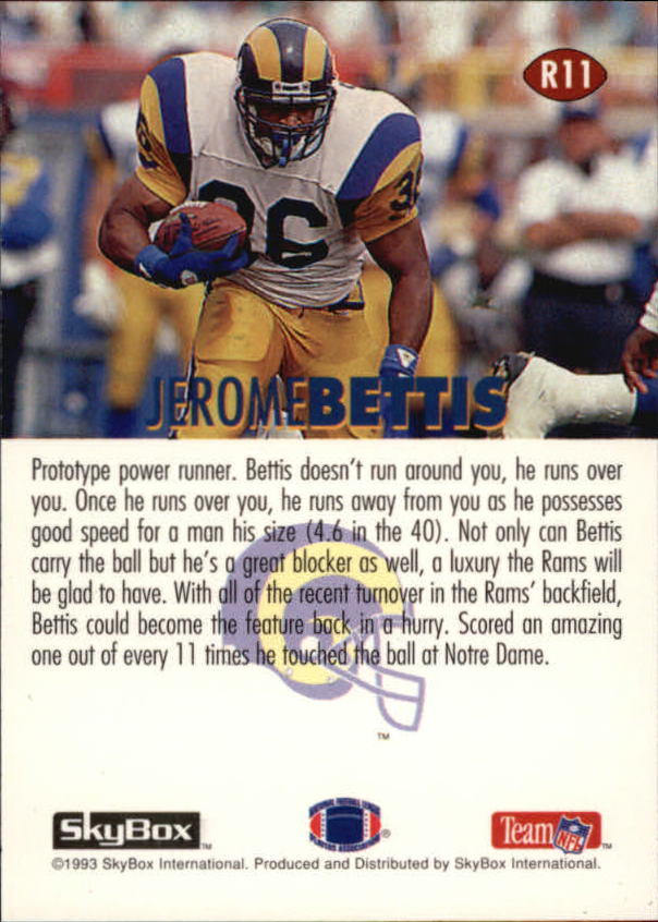 1993 SkyBox Impact Rookie Redemption #R11 Jerome Bettis back image