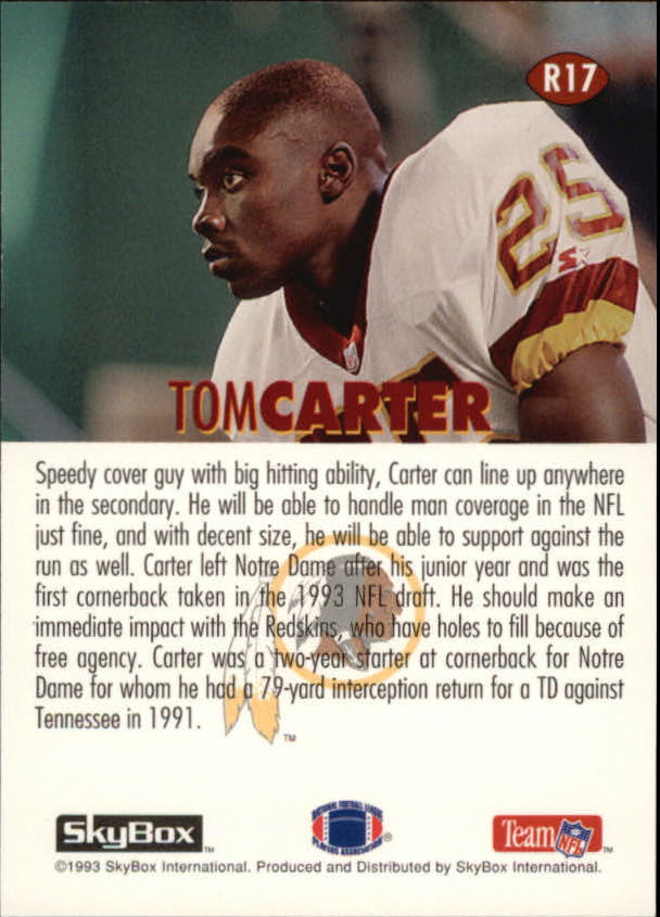 1993 SkyBox Impact Rookie Redemption #R17 Tom Carter back image