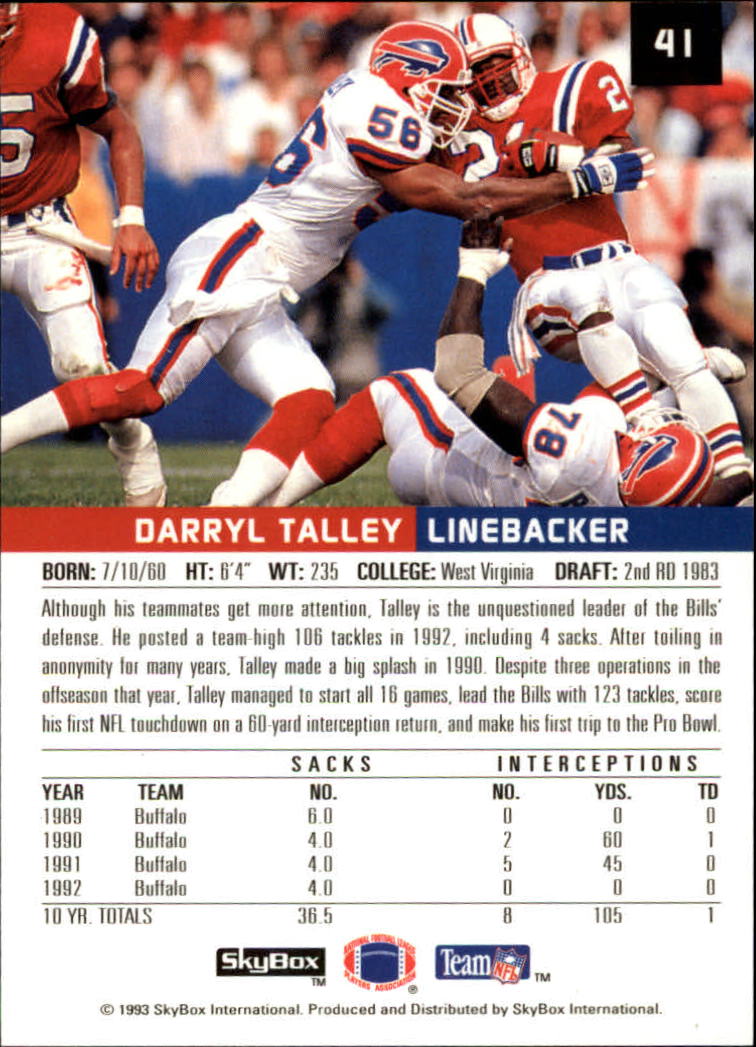 1993 SkyBox Premium #41 Darryl Talley back image