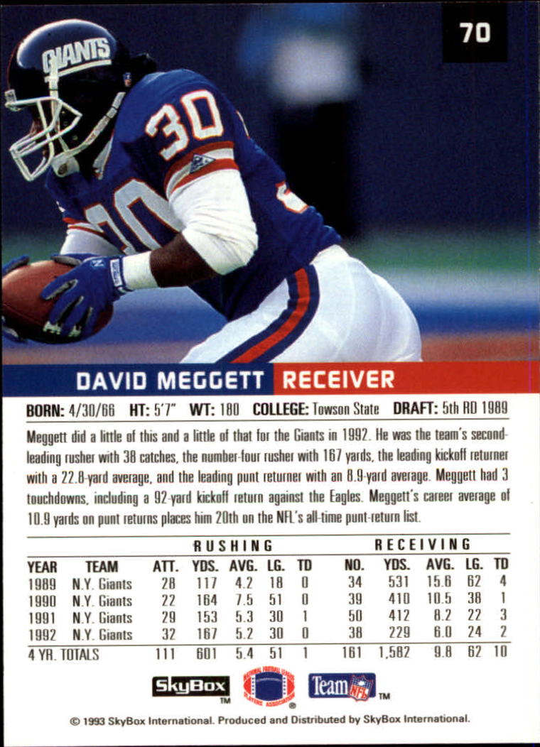 1993 SkyBox Premium #70 Dave Meggett back image