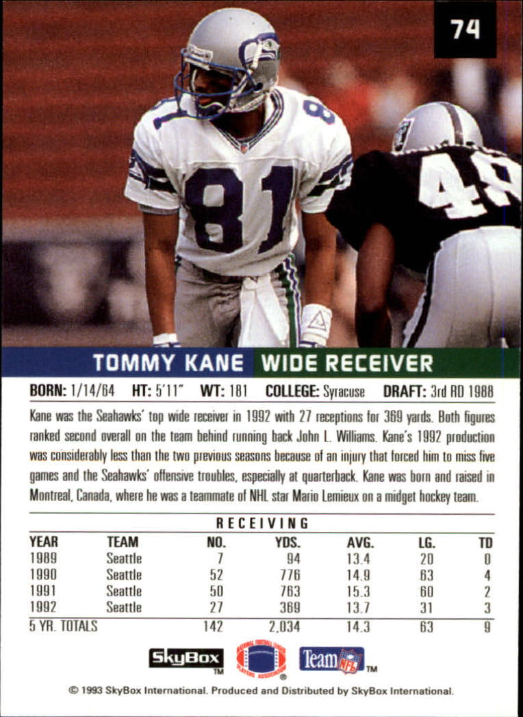 1993 SkyBox Premium #74 Tommy Kane back image