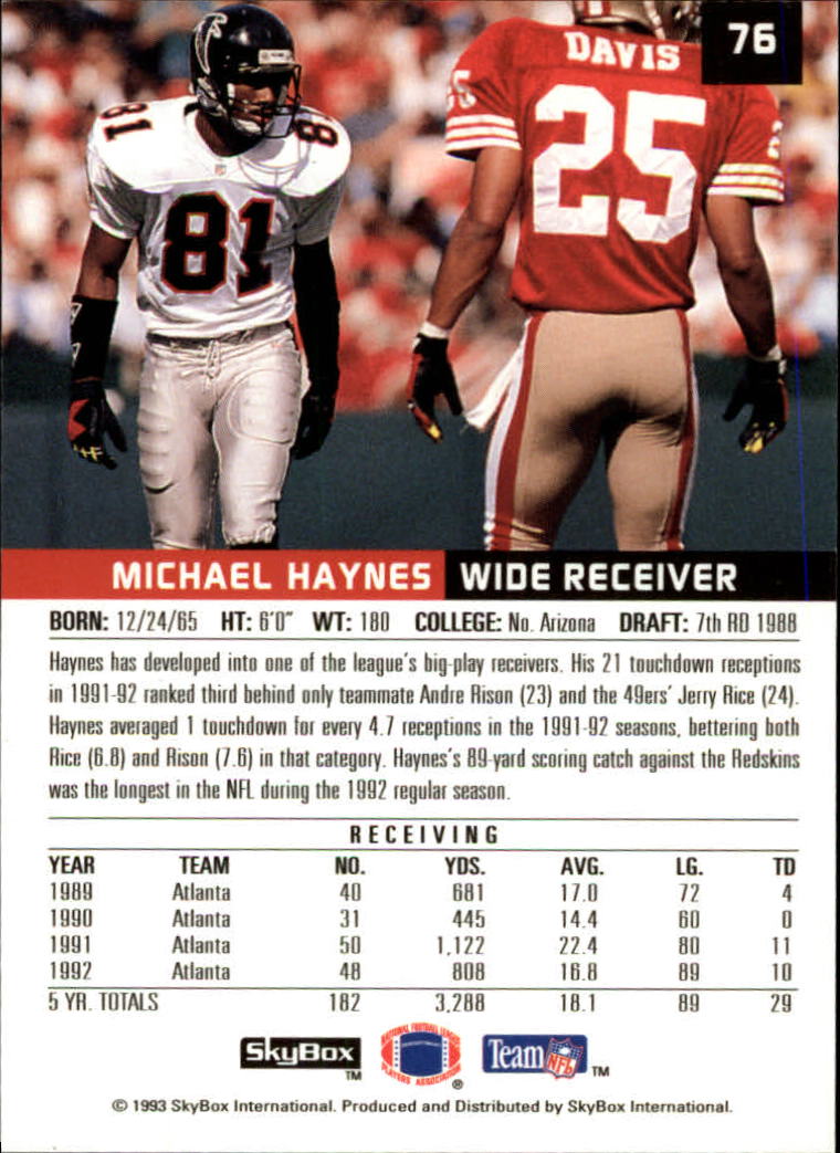 1993 SkyBox Premium #76 Michael Haynes back image
