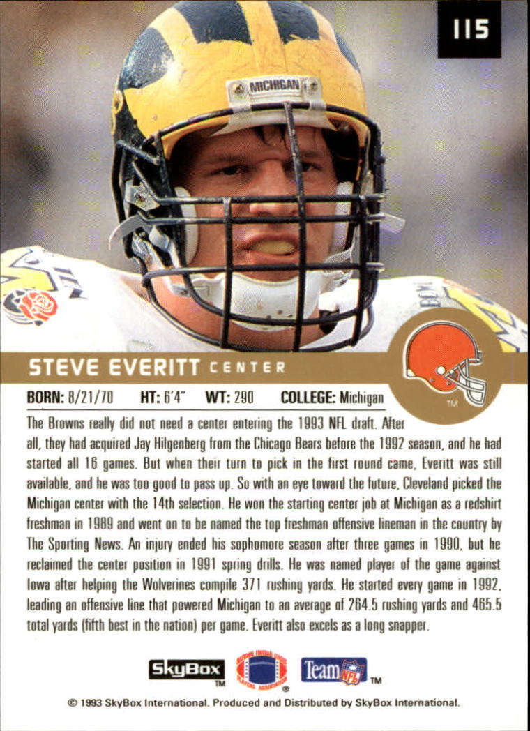 1993 SkyBox Premium #115 Steve Everitt RC back image