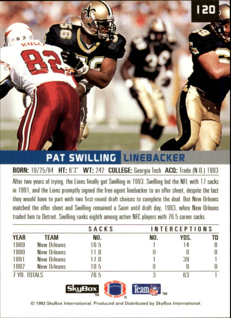 1993 SkyBox Premium #120 Pat Swilling back image
