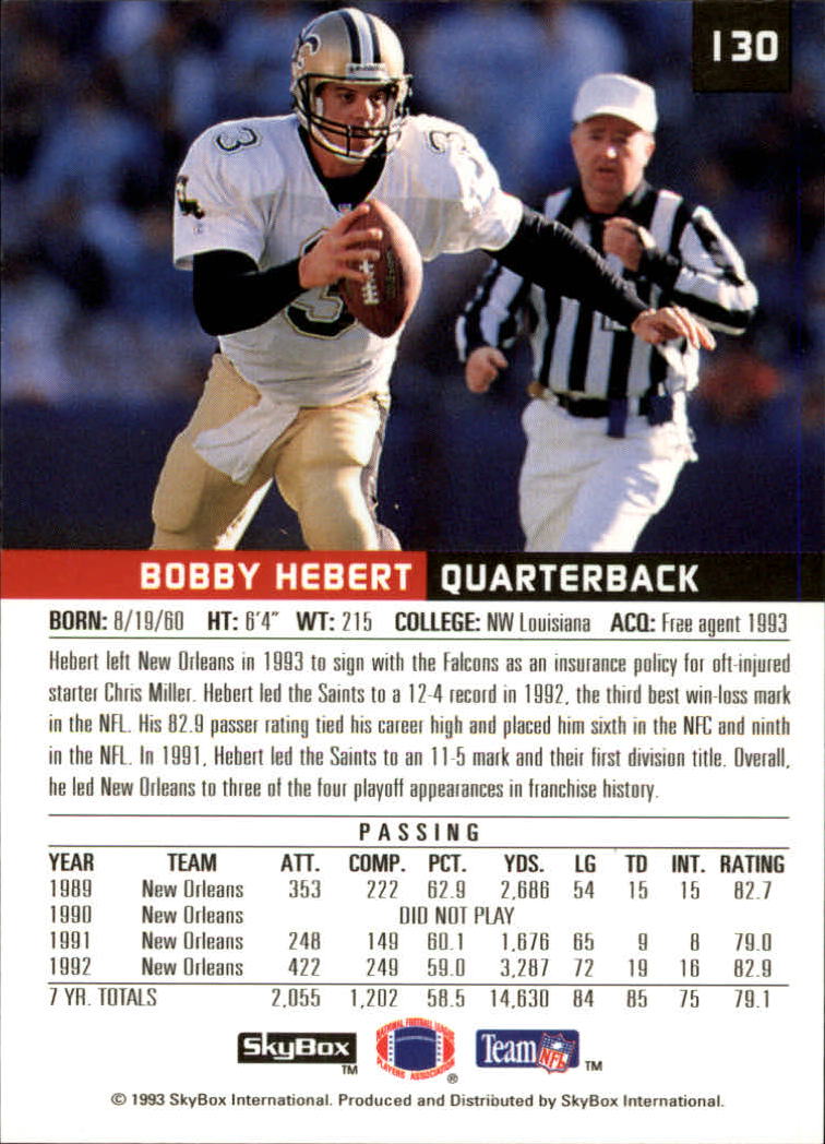 1993 SkyBox Premium #130 Bobby Hebert back image