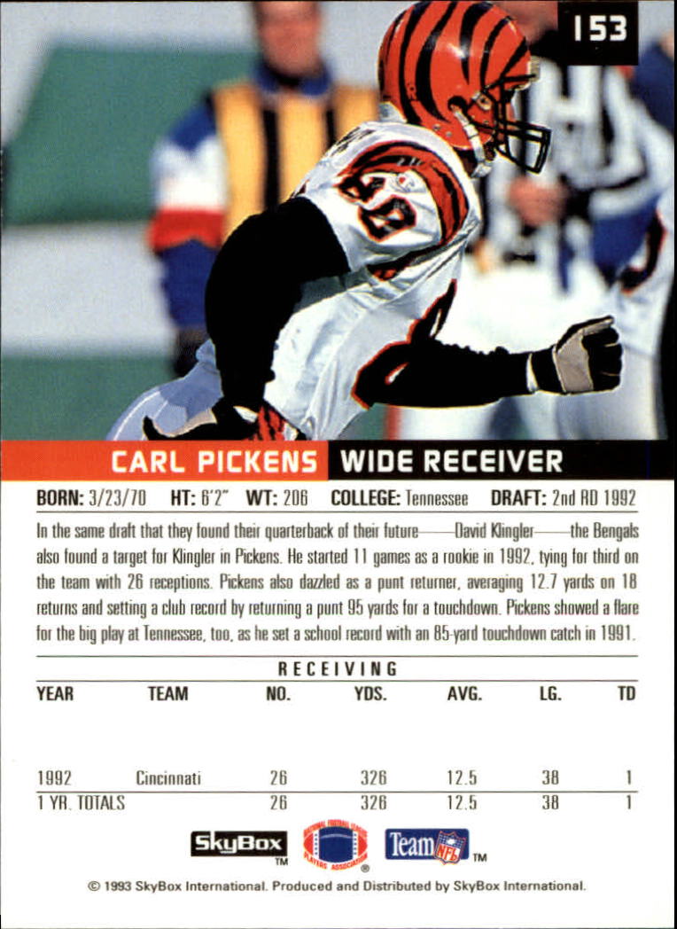 1993 SkyBox Premium #153 Carl Pickens back image