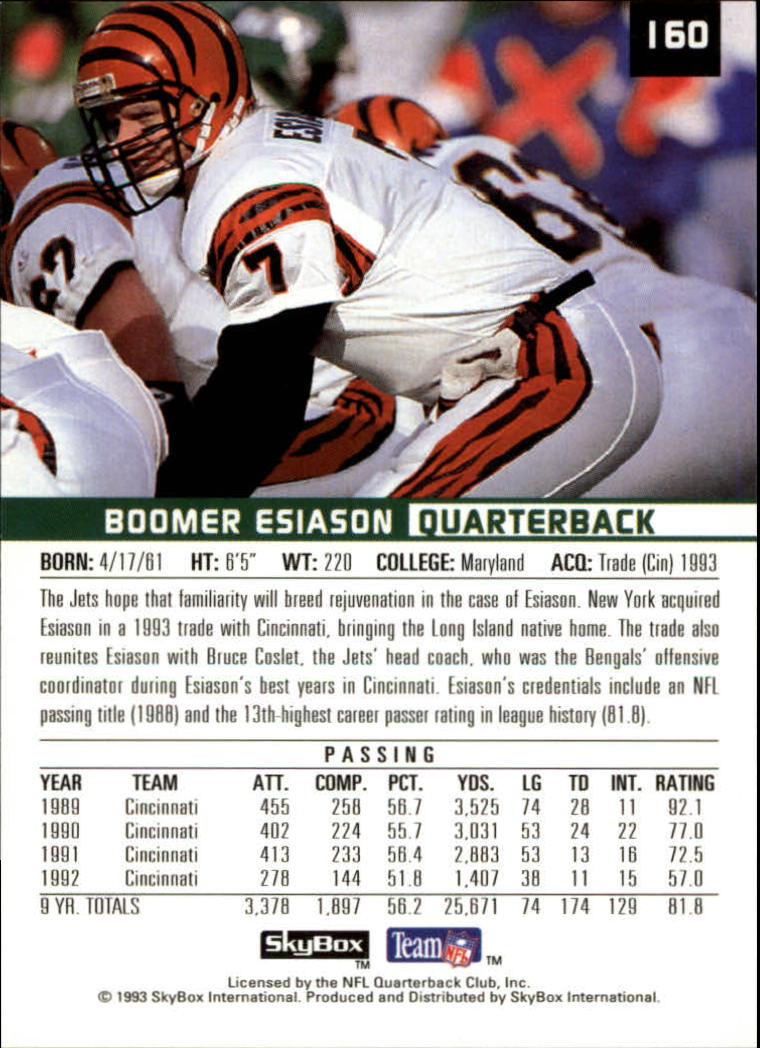1993 SkyBox Premium #160 Boomer Esiason back image