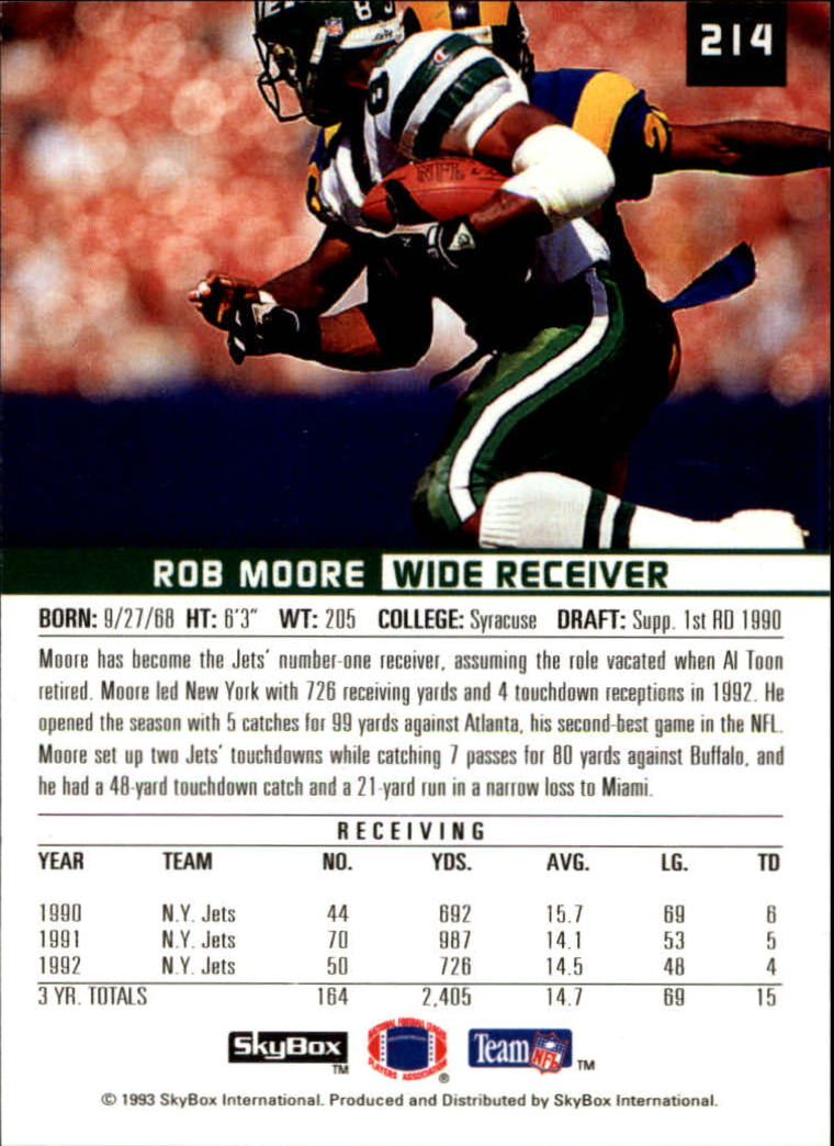 1993 SkyBox Premium #214 Rob Moore back image