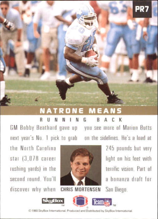 1993 SkyBox Premium Prime Time Rookies #7 Natrone Means back image