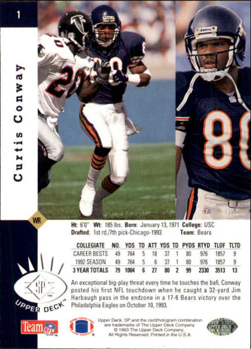 1993 SP #1 Curtis Conway RC back image