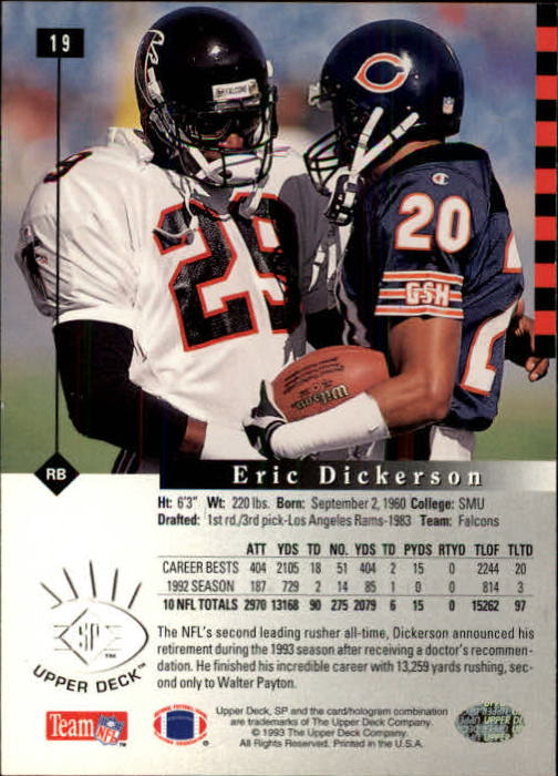 1993 SP #19 Eric Dickerson back image