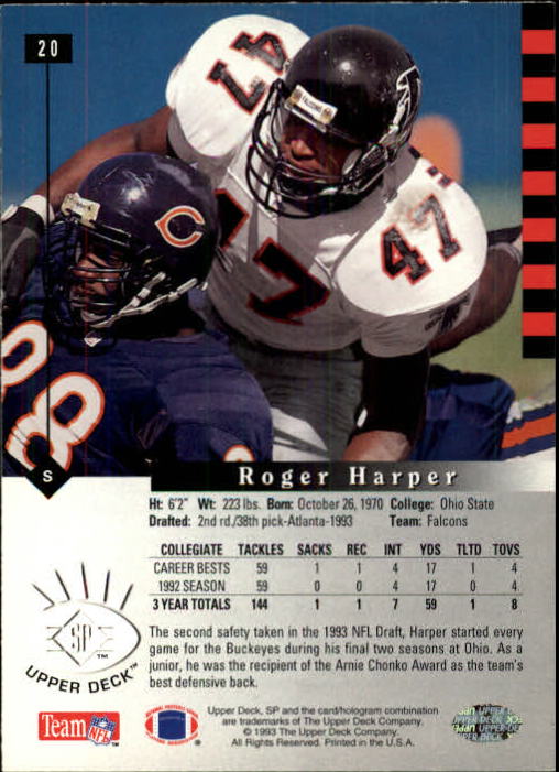 1993 SP #20 Roger Harper RC back image