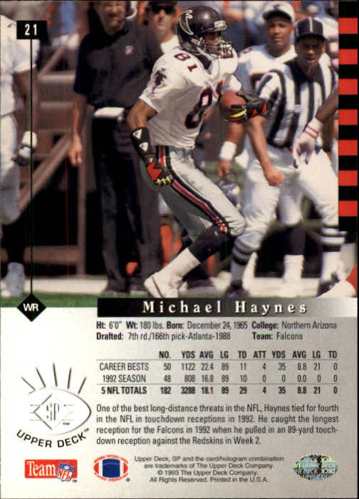 1993 SP #21 Michael Haynes back image
