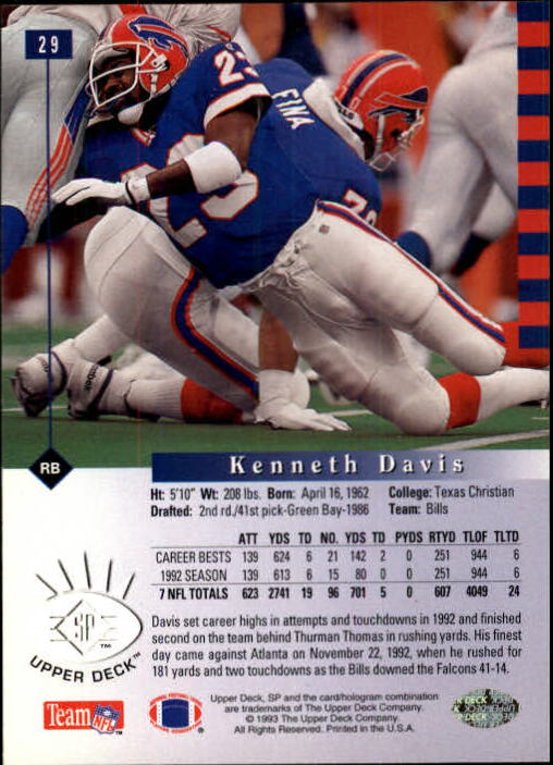 1993 SP #29 Kenneth Davis back image
