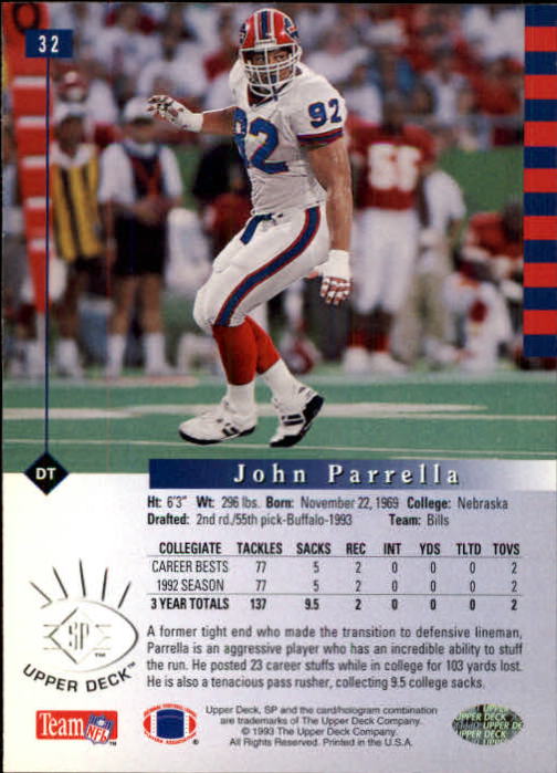 1993 SP #32 John Parrella RC back image
