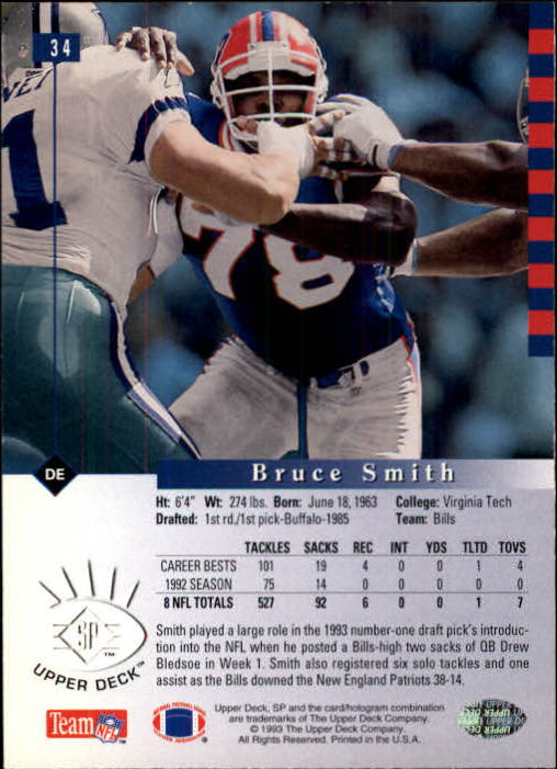 1993 SP #34 Bruce Smith back image