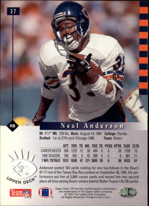 1993 SP #37 Neal Anderson back image