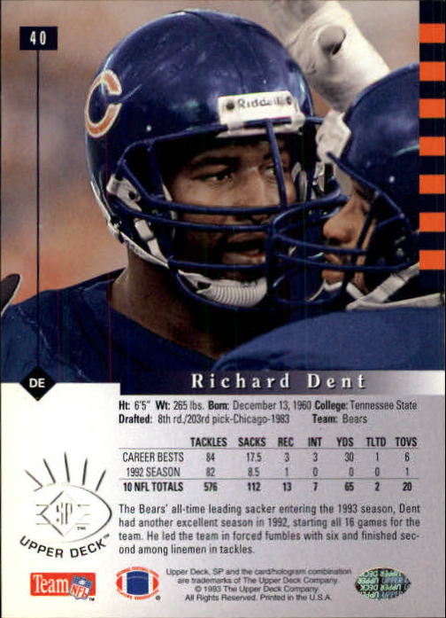 1993 SP #40 Richard Dent back image