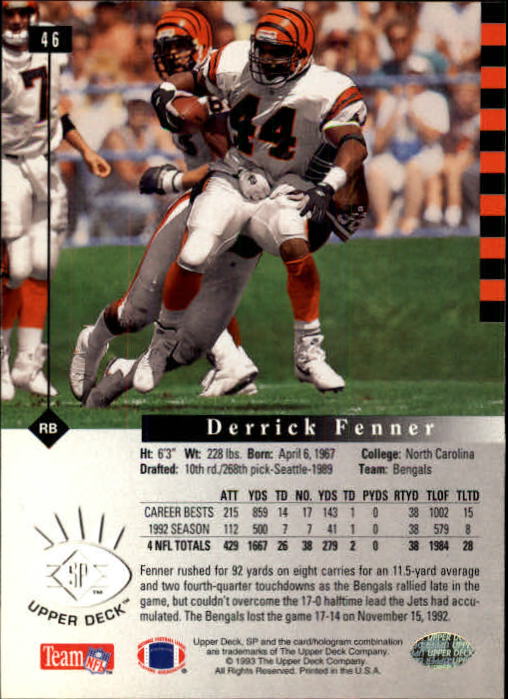 1993 SP #46 Derrick Fenner back image