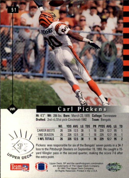 1993 SP #51 Carl Pickens back image