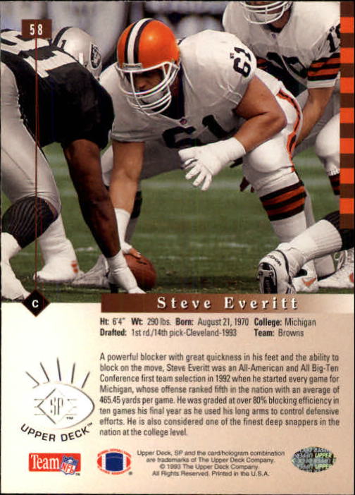 1993 SP #58 Steve Everitt RC back image