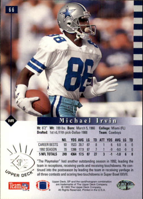 1993 SP #66 Michael Irvin back image