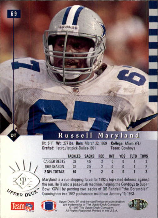 1993 SP #69 Russell Maryland back image