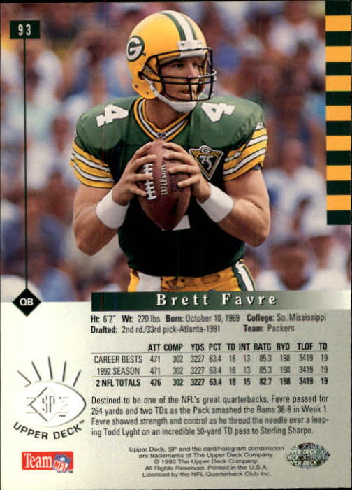 1993 SP #93 Brett Favre back image