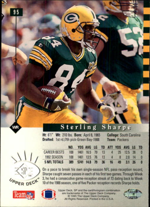 1993 SP #95 Sterling Sharpe back image