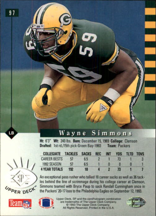 1993 SP #97 Wayne Simmons RC back image