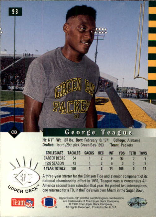 1993 SP #98 George Teague RC back image