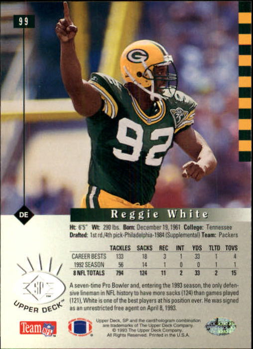 1993 SP #99 Reggie White back image