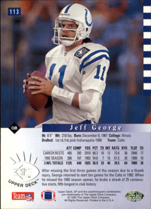 1993 SP #113 Jeff George back image