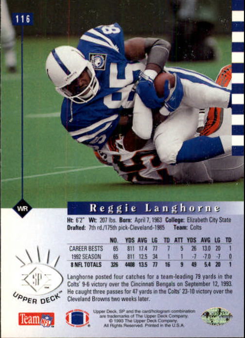 1993 SP #116 Reggie Langhorne back image