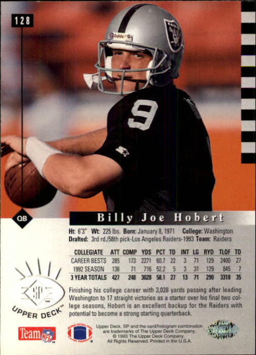 1993 SP #128 Billy Joe Hobert RC back image