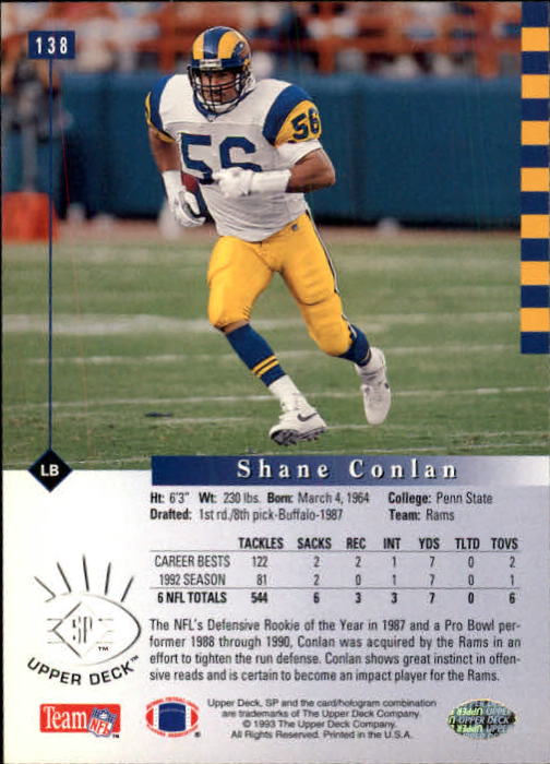 1993 SP #138 Shane Conlan back image