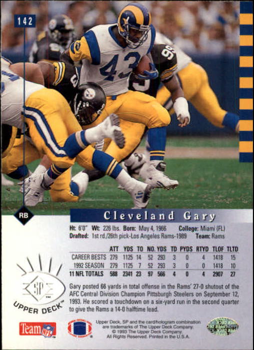 1993 SP #142 Cleveland Gary back image